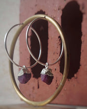 Load image into Gallery viewer, Sterling Silver Hoop Earrings With Ruby Drop  - Made To Order
